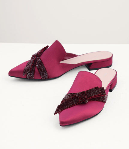 Velvet Bow Glitter Mules