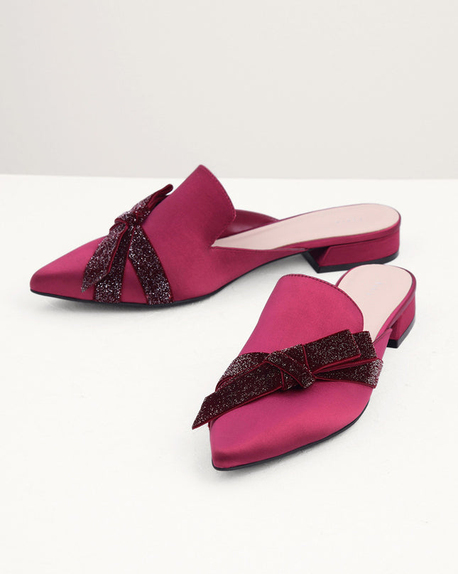 Velvet Bow Glitter Mules