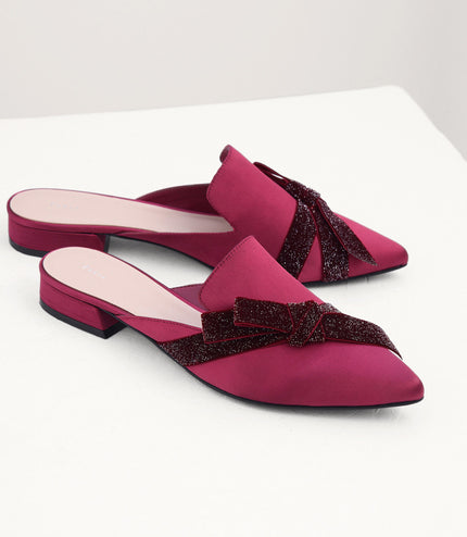 Velvet Bow Glitter Mules