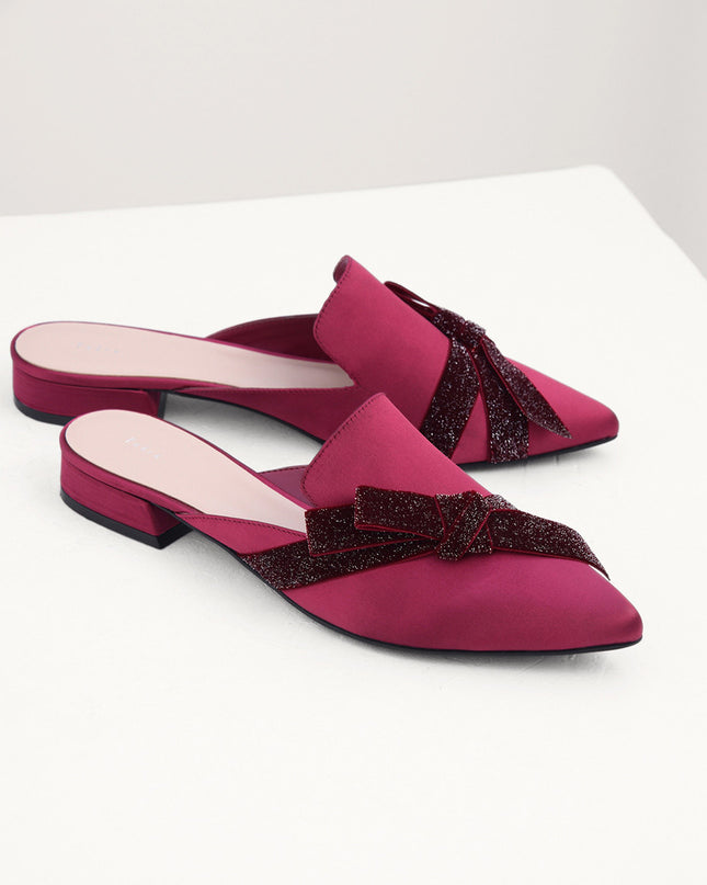 Velvet Bow Glitter Mules