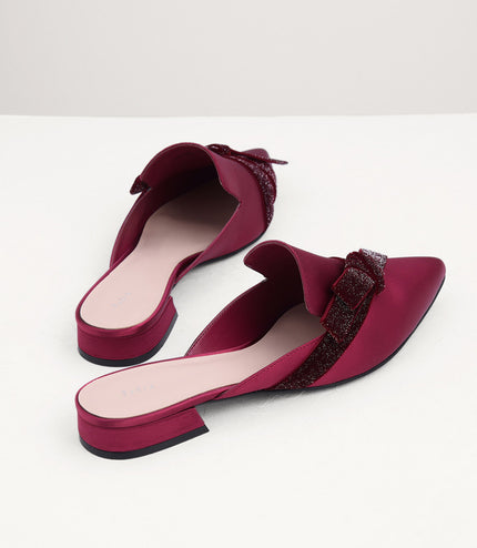 Velvet Bow Glitter Mules