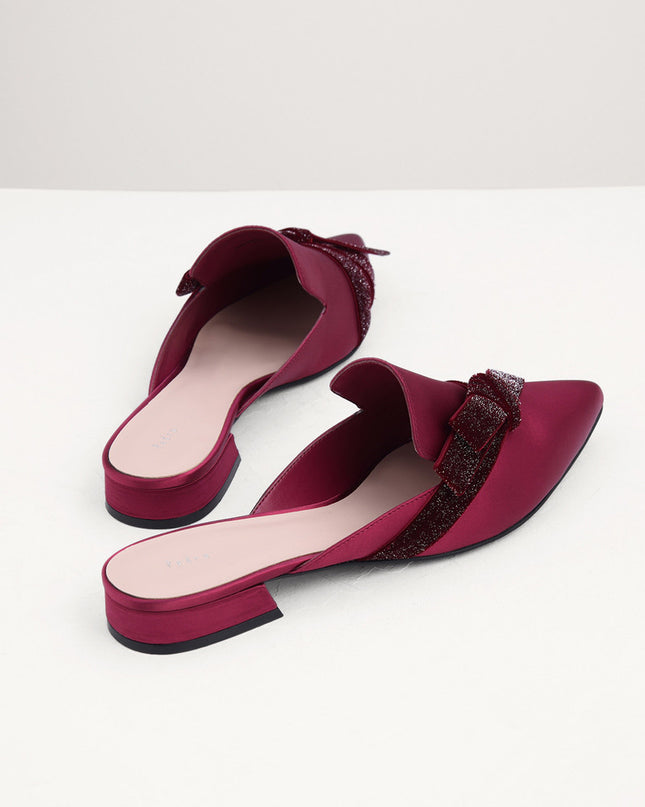 Velvet Bow Glitter Mules