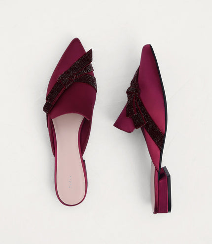 Velvet Bow Glitter Mules