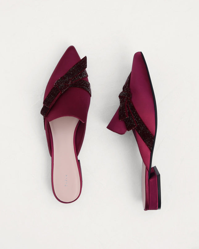 Velvet Bow Glitter Mules