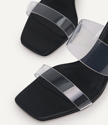 Vinyl Double Strap Heeled Sandals
