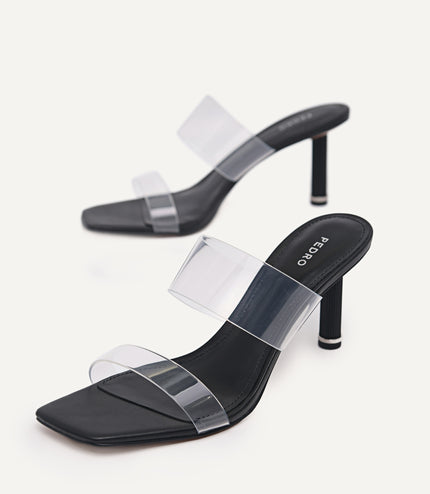 Vinyl Double Strap Heeled Sandals