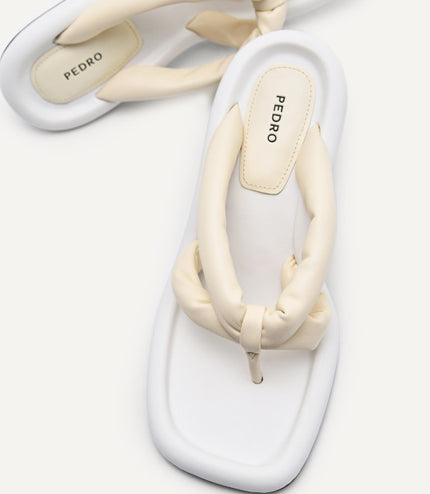 Padded Thong Heeled Sandals - Beige