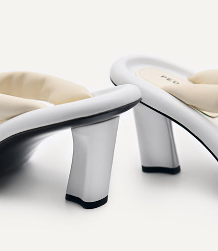 Padded Thong Heeled Sandals - Beige