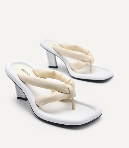 Padded Thong Heeled Sandals - Beige