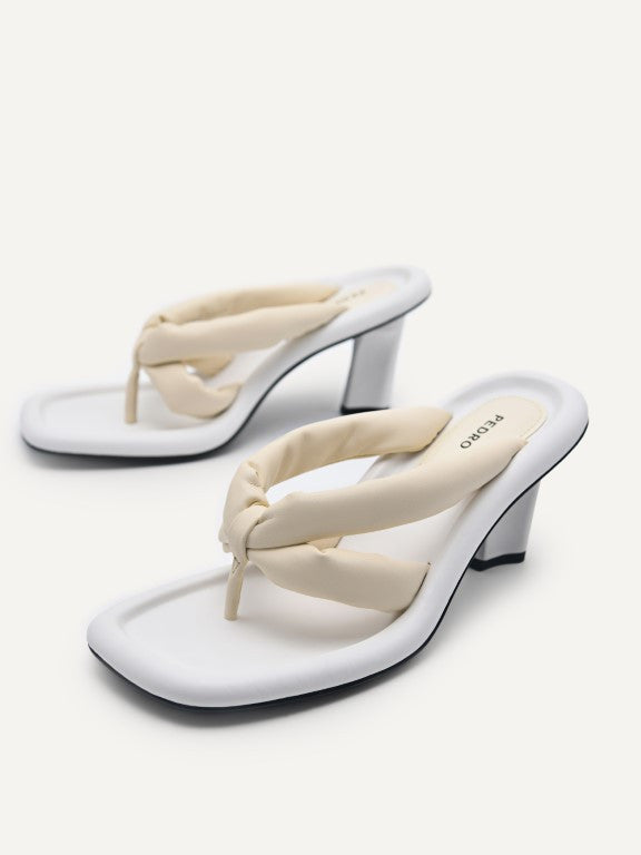 Padded Thong Heeled Sandals - Beige