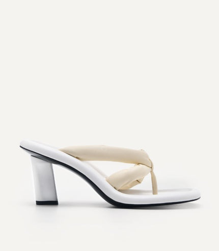 Padded Thong Heeled Sandals - Beige