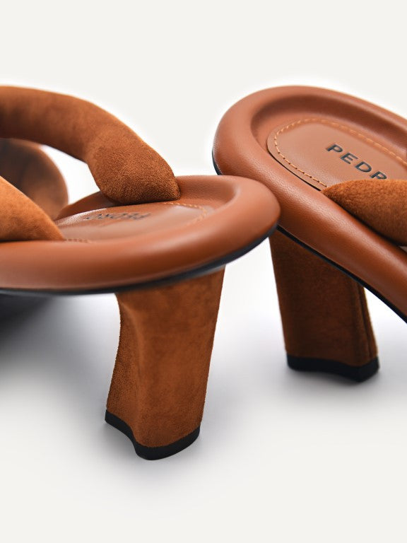 Padded Thong Heeled Sandals - Camel