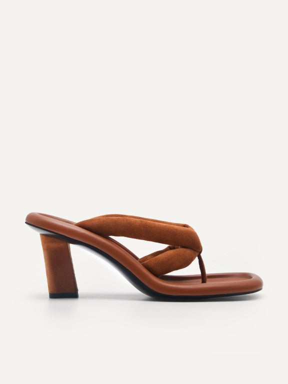 Padded Thong Heeled Sandals - Camel