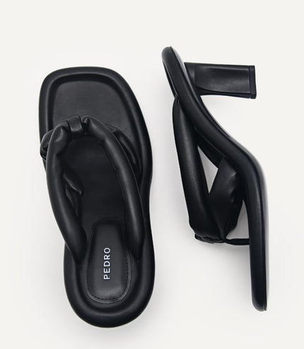 Padded Thong Heeled Sandals - Black
