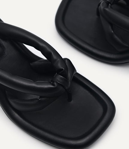 Padded Thong Heeled Sandals - Black