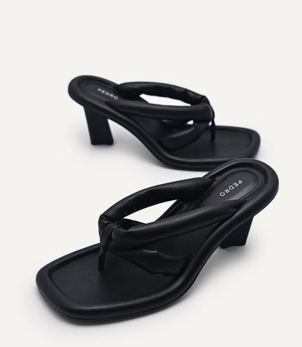 Padded Thong Heeled Sandals - Black