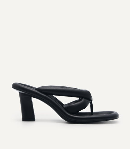Padded Thong Heeled Sandals - Black