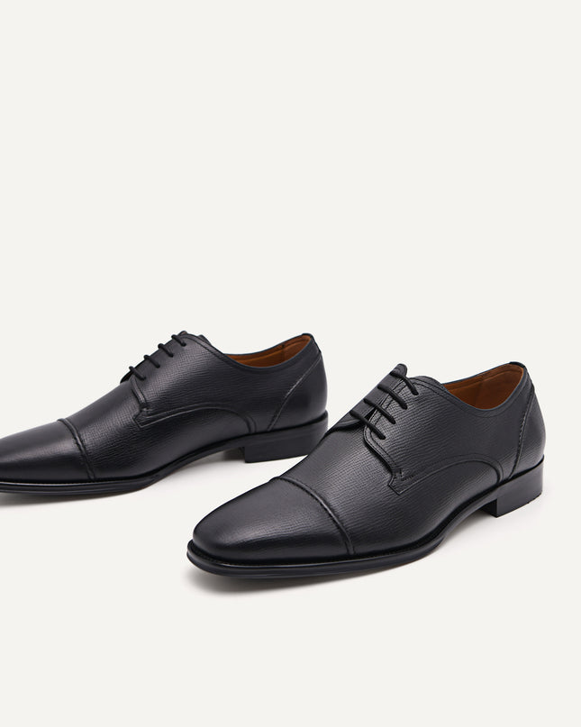 Textured Leather Cap Toe Derby Shoes