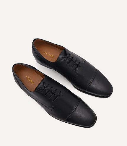 Textured Leather Cap Toe Derby Shoes