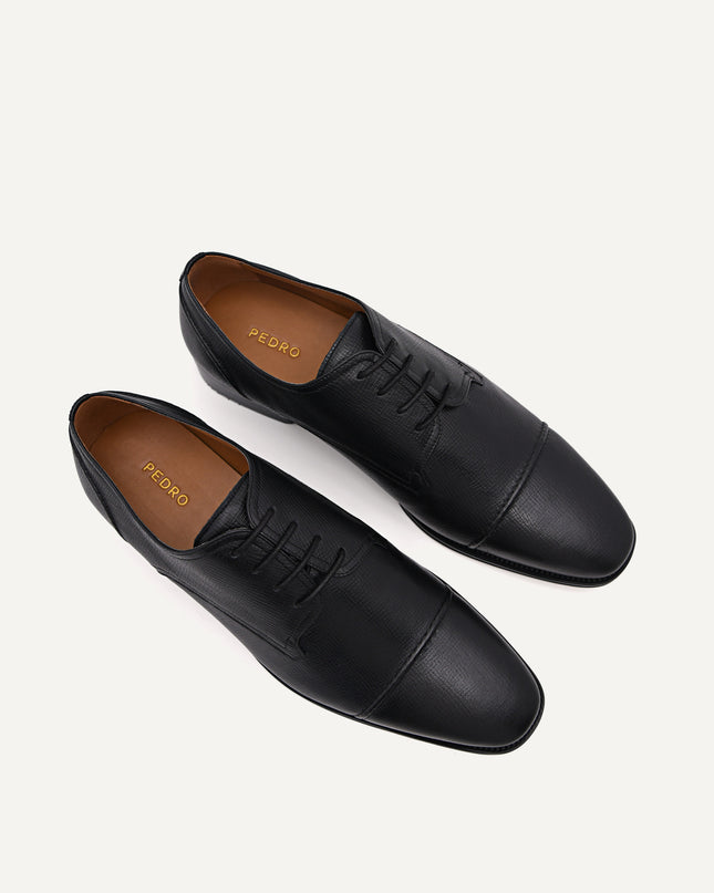 Textured Leather Cap Toe Derby Shoes