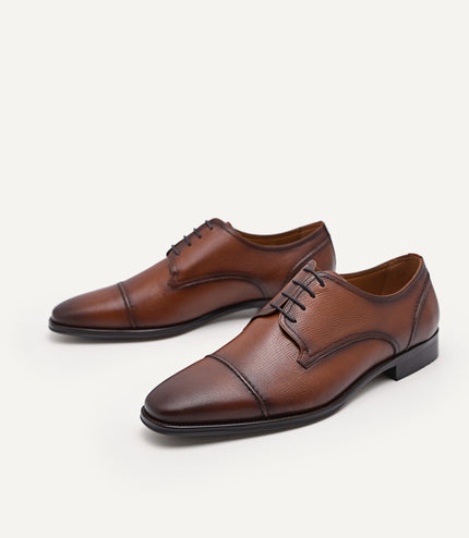 Textured Leather Cap Toe Derby Shoes