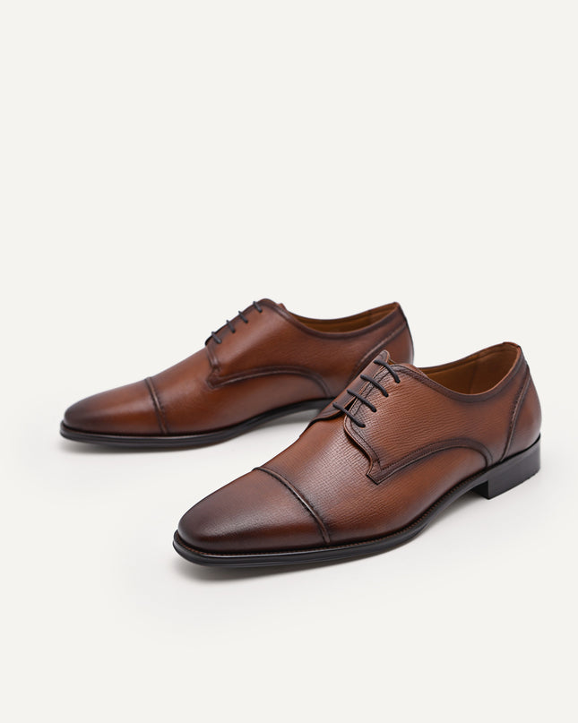 Textured Leather Cap Toe Derby Shoes