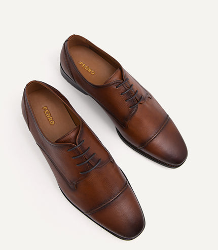 Textured Leather Cap Toe Derby Shoes