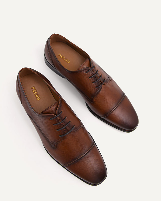 Textured Leather Cap Toe Derby Shoes