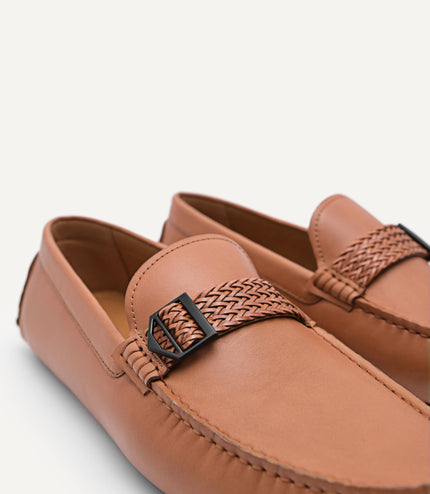Raffia Braided Leather Moccasins