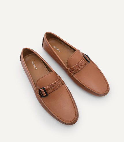 Raffia Braided Leather Moccasins