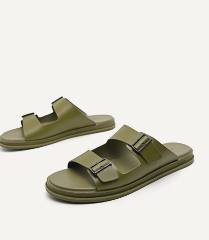 Monochrome Double Strap Slide Sandals