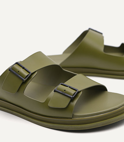 Monochrome Double Strap Slide Sandals