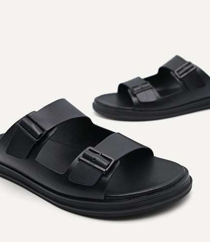Monochrome Double Strap Slide Sandals