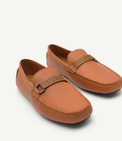 Leather Mocassins with Weave Saddle