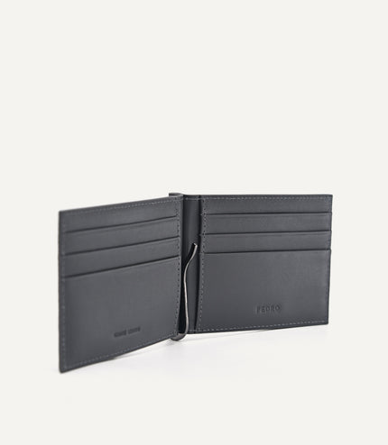 Leather Bi-Fold Card Holder with Money Clip