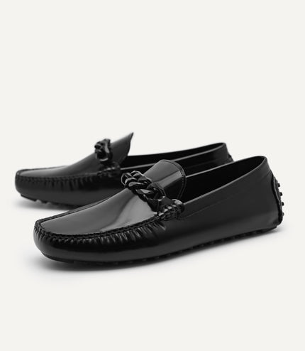 Leather Driving Moccassins with Curb Chain Saddle