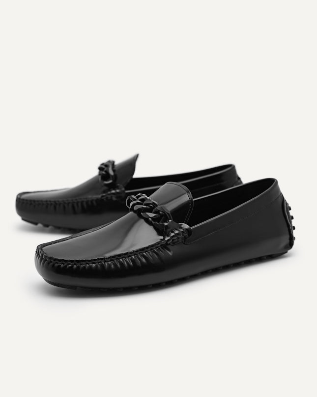 Leather Driving Moccassins with Curb Chain Saddle