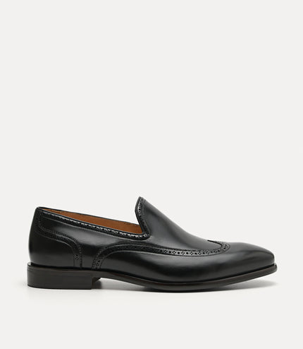 Steve Leather "Brogue" Loafer - Black