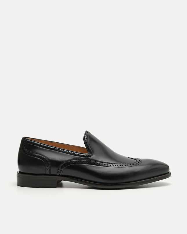 Steve Leather "Brogue" Loafer - Black