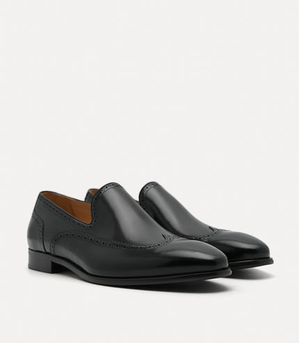 Steve Leather "Brogue" Loafer - Black