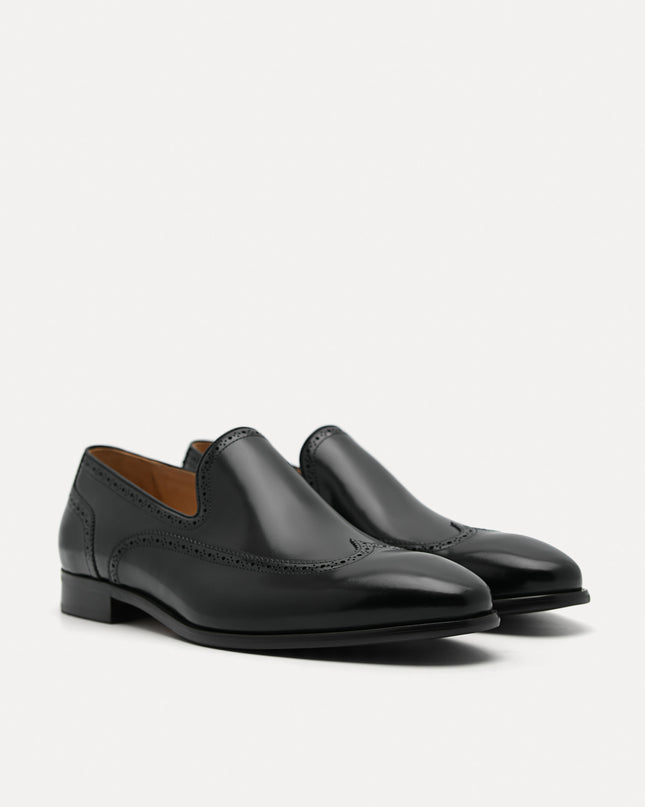 Steve Leather "Brogue" Loafer - Black