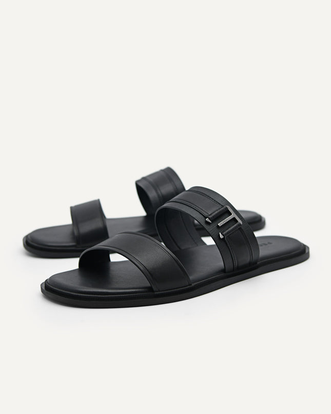 Backless Synthetic Leather Dress Sandals - Black