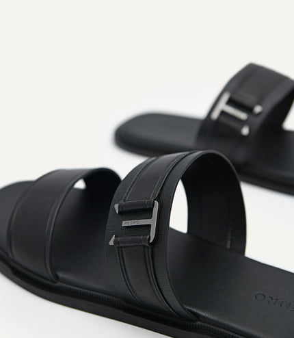 Backless Synthetic Leather Dress Sandals - Black