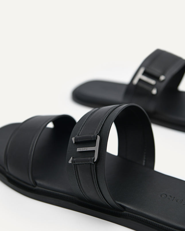Backless Synthetic Leather Dress Sandals - Black