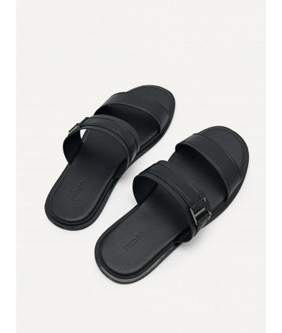 Backless Synthetic Leather Dress Sandals - Black
