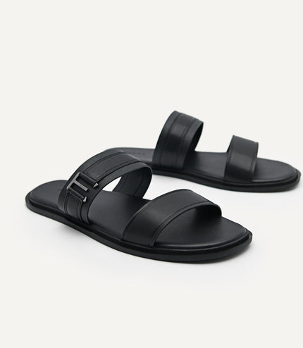 Backless Synthetic Leather Dress Sandals - Black