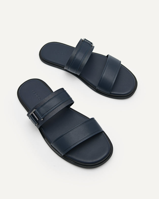 Backless Synthetic Leather Dress Sandals - Navy