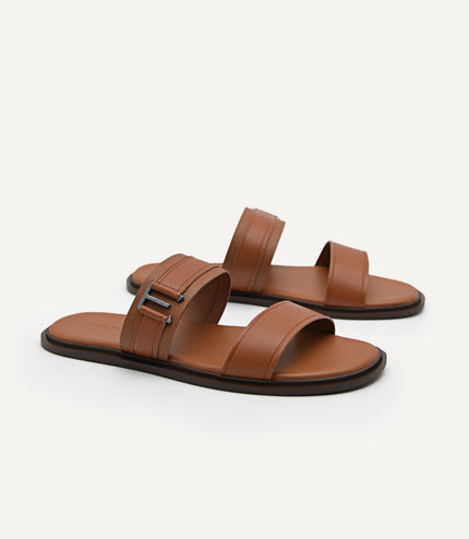 Backless Synthetic Leather Dress Sandals - Cognac