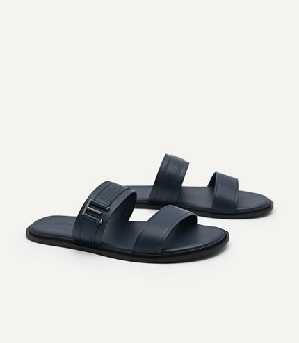 Backless Synthetic Leather Dress Sandals - Navy