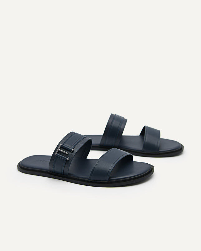 Backless Synthetic Leather Dress Sandals - Navy